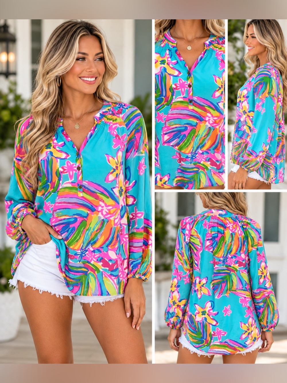 Lilly Pulitzer 100% silk Elsa top in sea blue summer haze size XS